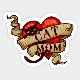 Cat Mom in Retro Heart Tattoo Style Sticker